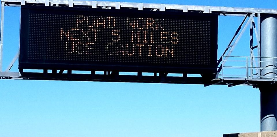 Road work ahead digital sign